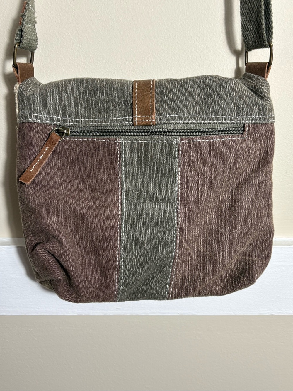 Southwestern Aztec Woven Crossbody Bag Boho Canvas Leather Trim Satchel - Picture 7 of 13
